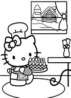 dla dziewczynek do wydruku kolorowanki hello kitty numer 5, kotek trzyma torcik urodzinowy ze świeczkami